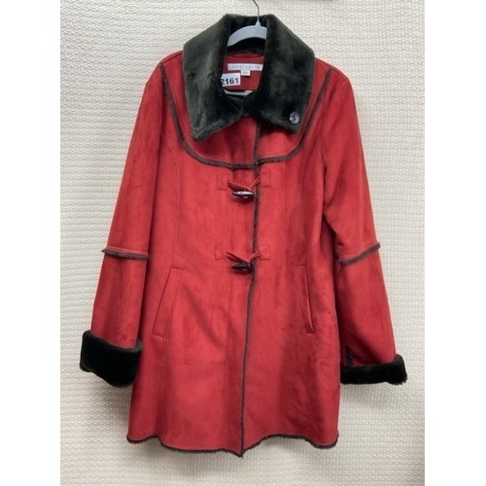 VTG Larry Levine Penny Lane Boho Red Faux Fur Collar‎ Trim Coat Women L China